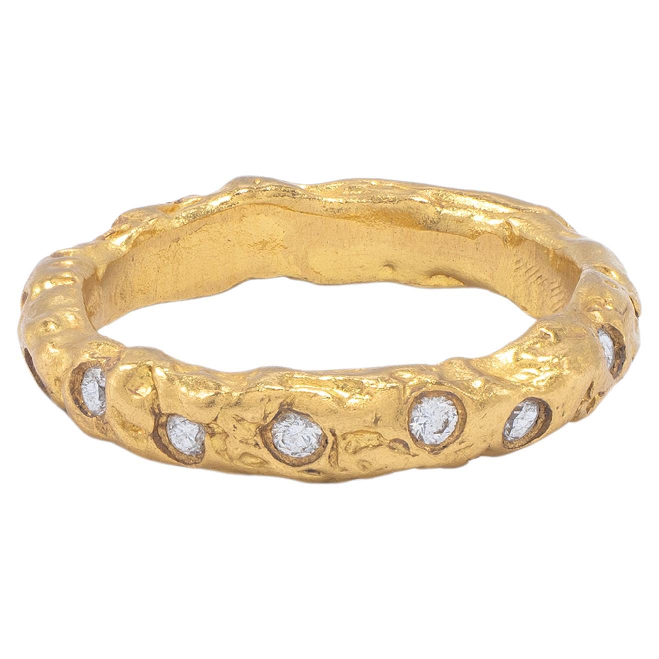 22k Gold Chunky Foil Stacking Rings with Diamonds, by Tagili For Sale