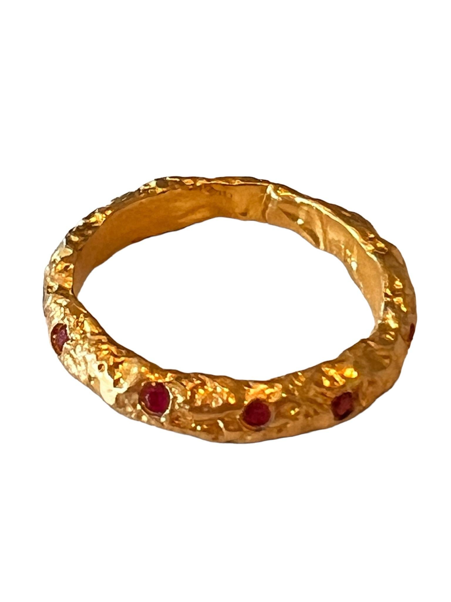 22k Gold Chunky Foil Stacking Rings with Pink Sapphires, by Tagili For ...