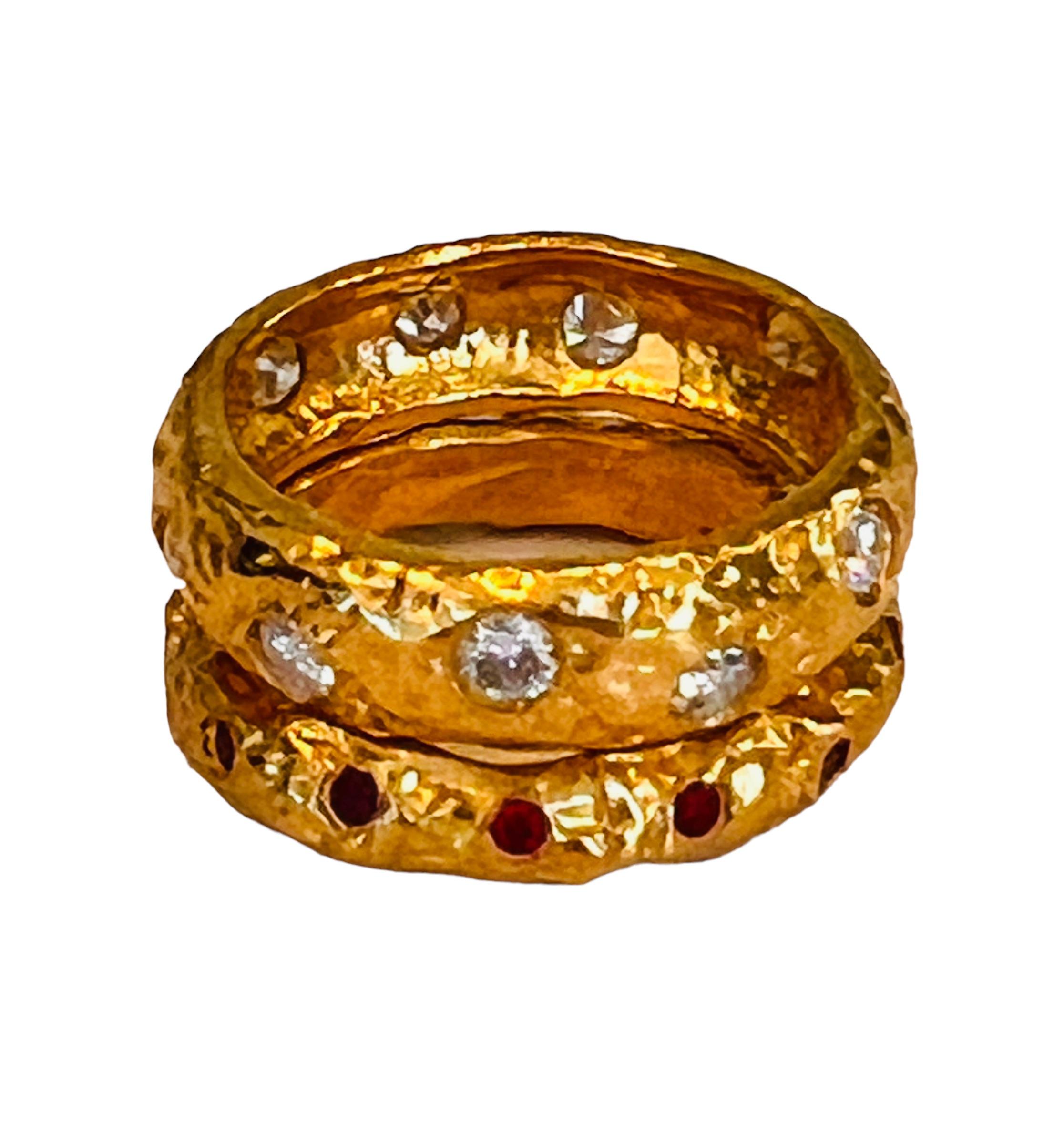 22k Gold Chunky Foil Stacking Rings with Pink Sapphires, by Tagili For ...