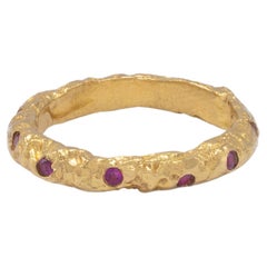 22k Gold Chunky Foil Stacking Rings with Pink Sapphires, by Tagili