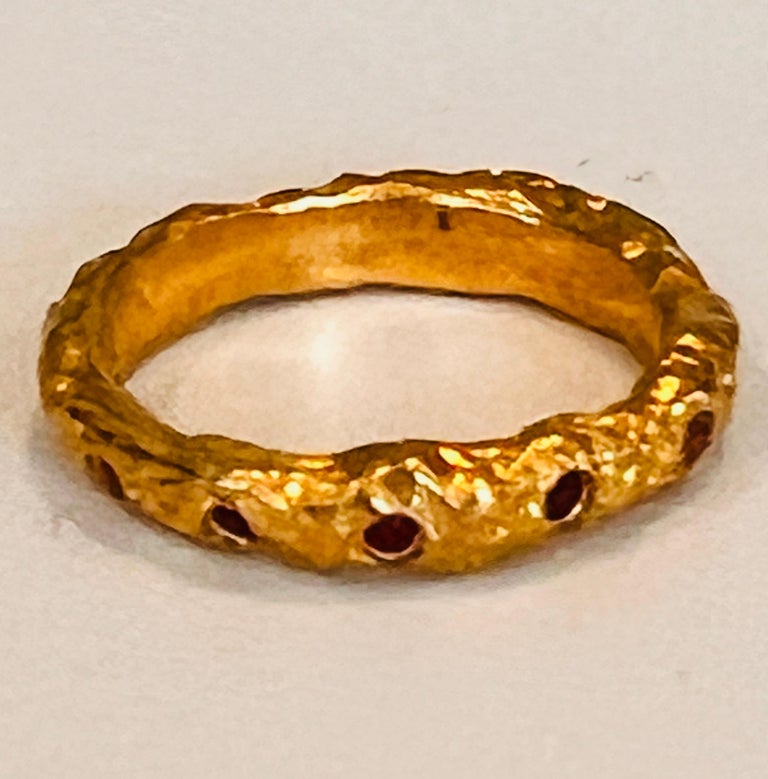 22k Gold Chunky Foil Stacking Rings with Red Sapphires, by Tagili For ...