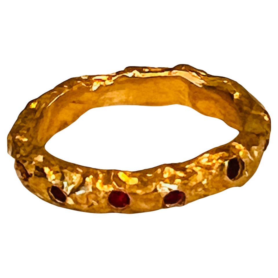 22k Gold Chunky Foil Stacking Rings with Red Sapphires, by Tagili For ...