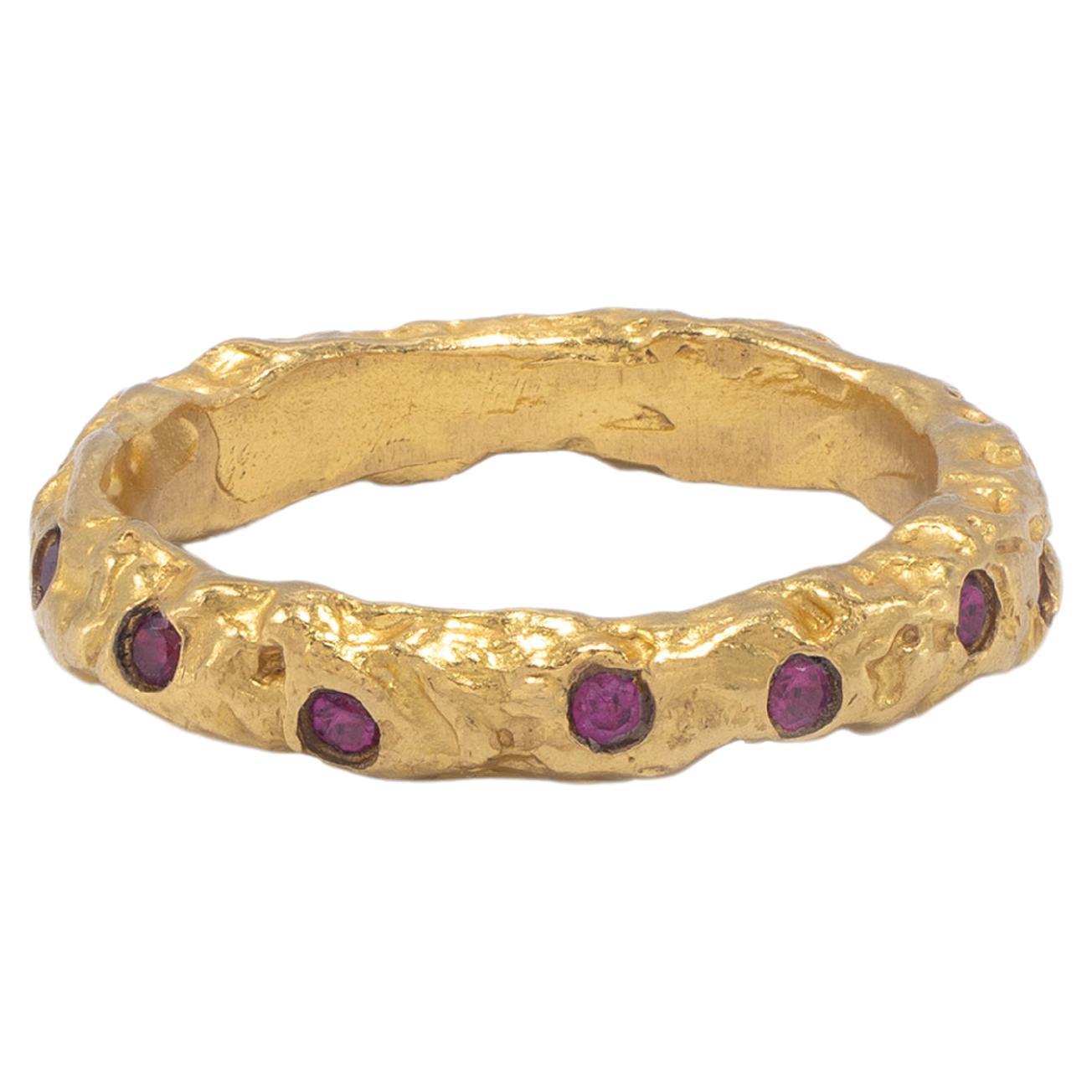22k Gold Chunky Foil Stacking Rings with Red Sapphires, by Tagili
