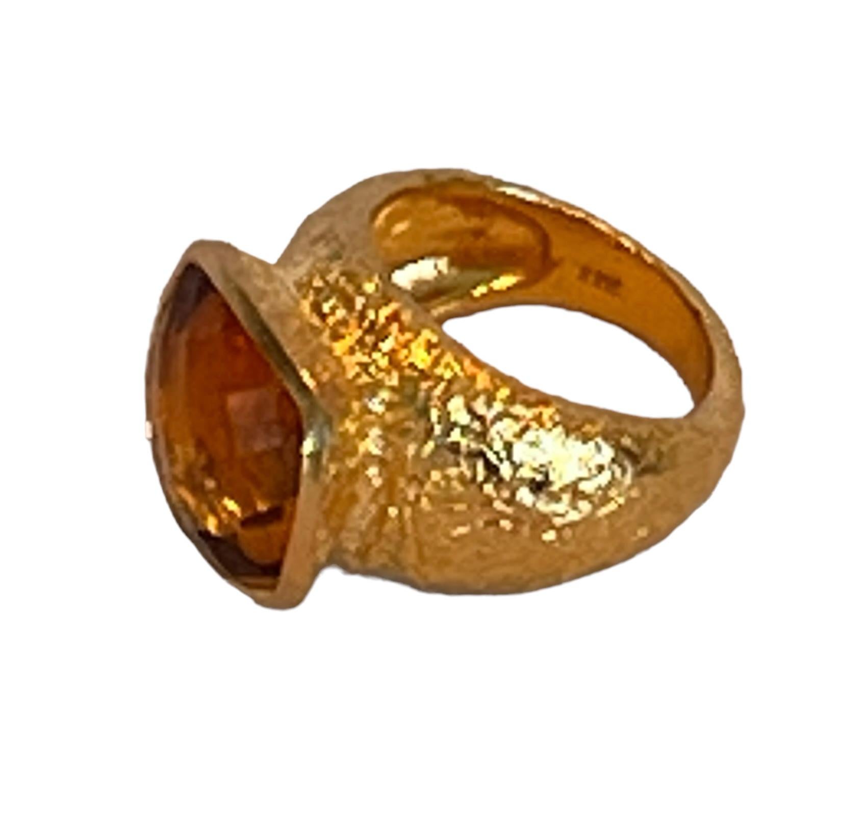 Cushion Cut 22k Gold Citrine Birthstone Cocktail Ring, by Tagili For Sale