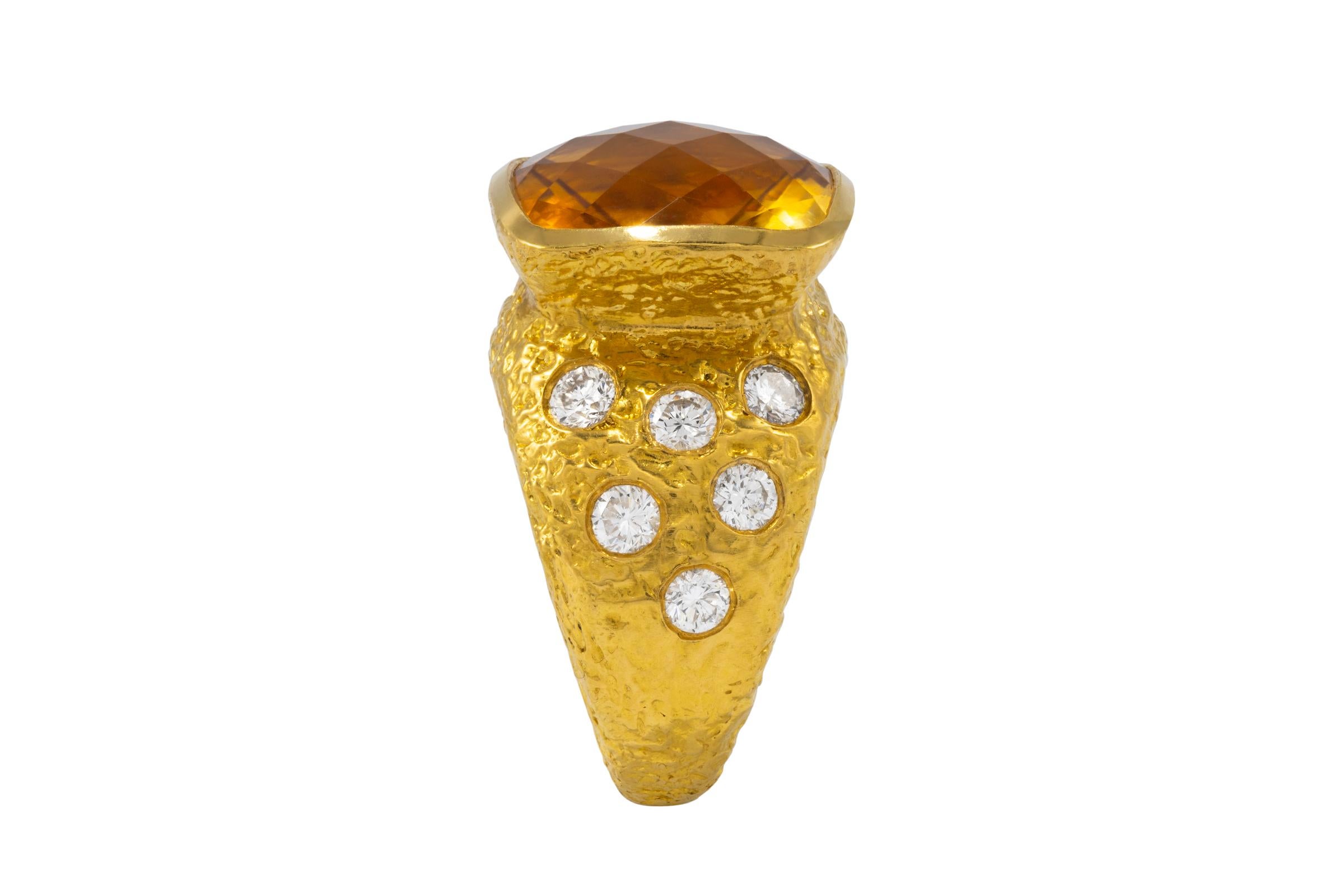 Brilliant Cut 22k Gold Citrine Birthstone Cocktail Ring with Diamonds, by Tagili For Sale