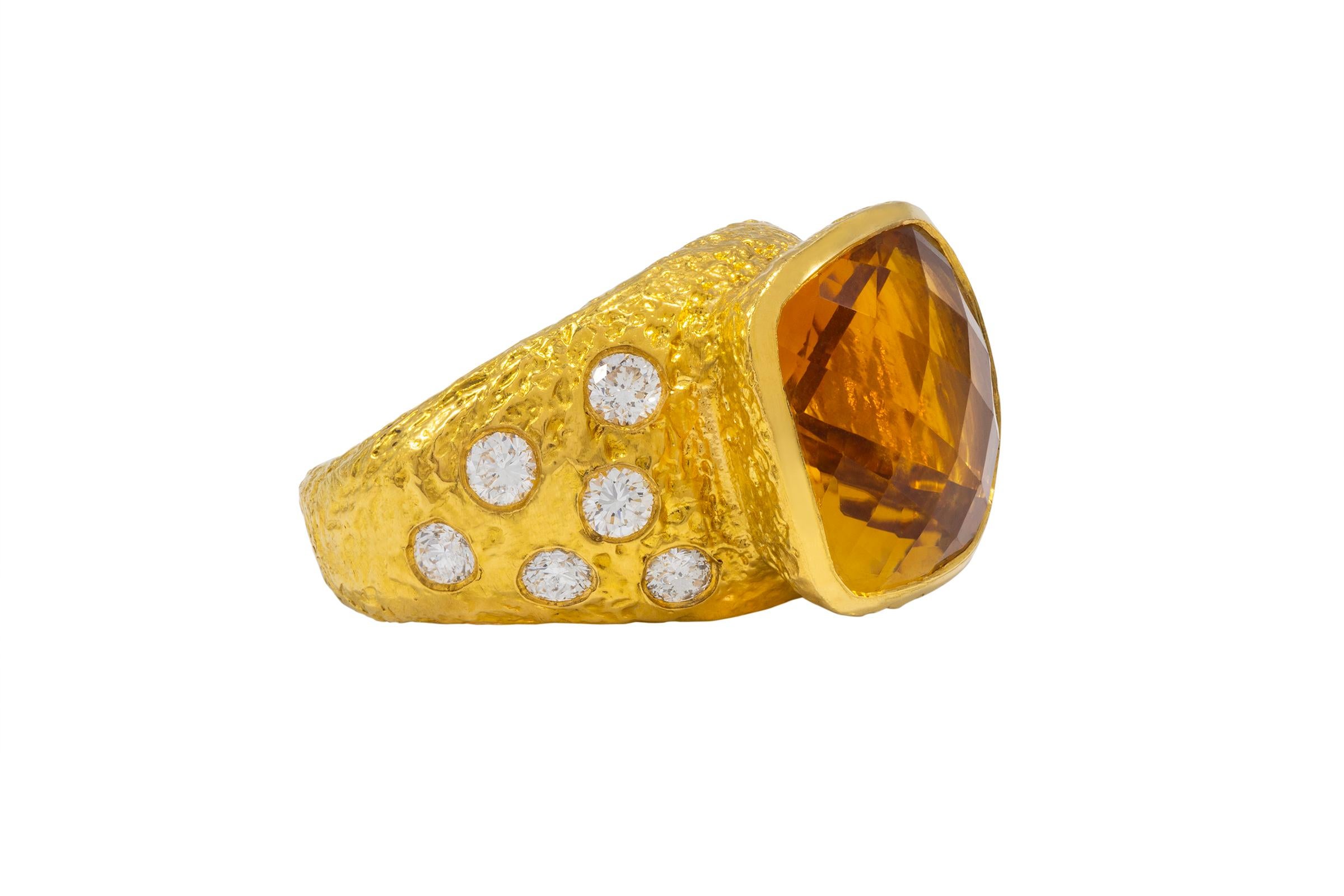 22k Gold Citrine Birthstone Cocktail Ring with Diamonds, by Tagili In New Condition For Sale In New York, NY