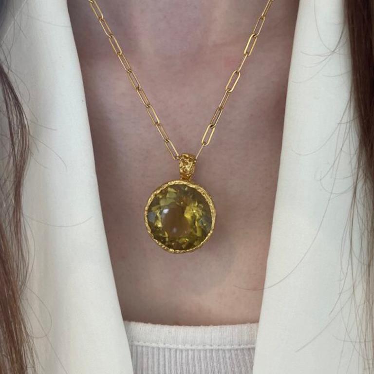 Artisan 22k Gold Citrine Pendant Necklace For Sale