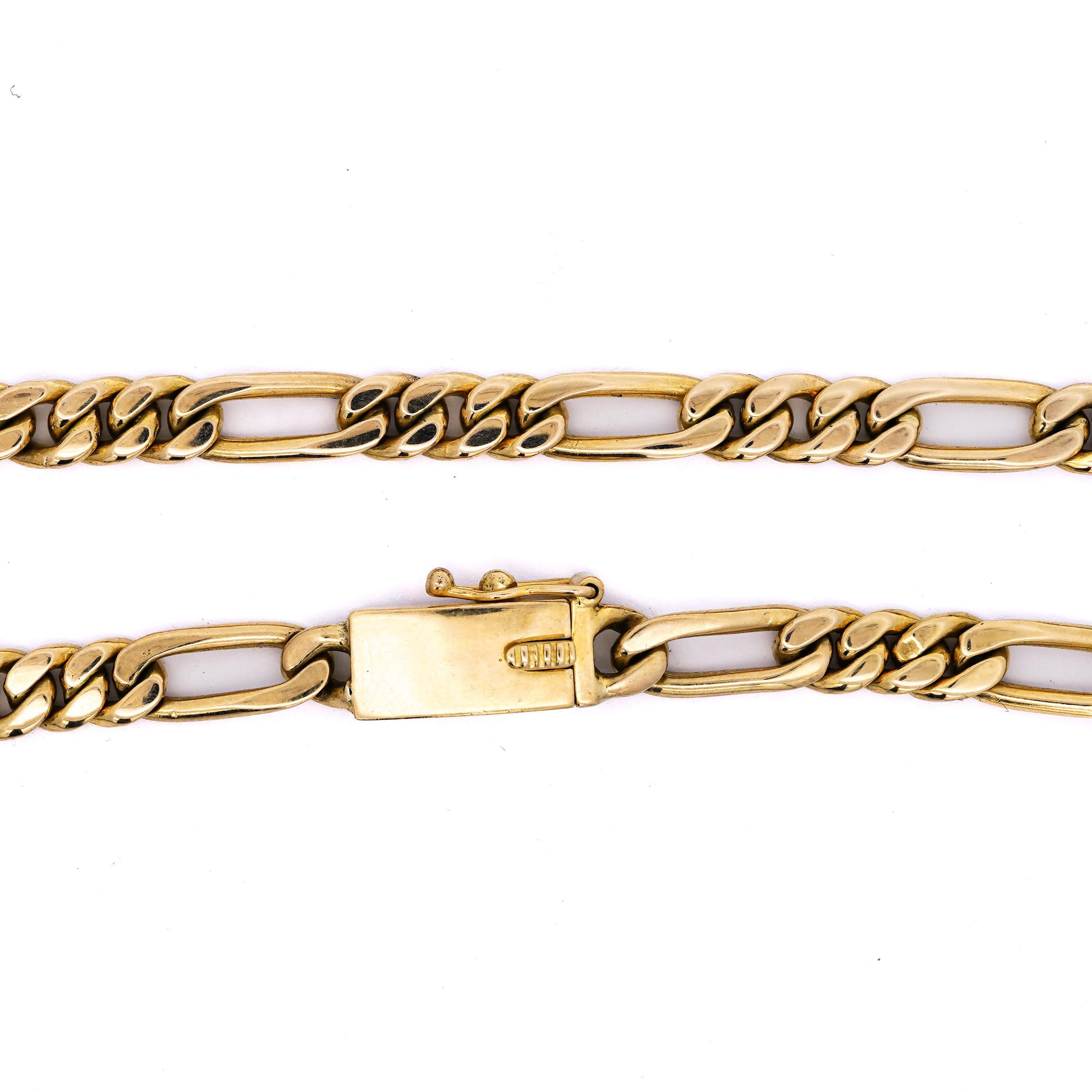 22K Gold Coin Mexican 20 Pesos 1959 Pendant in 14K Gold Figaro Chain Necklace For Sale 1