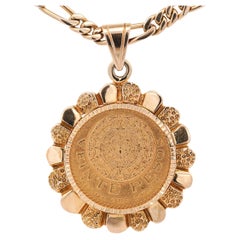 Moneta d'oro 22K Ciondolo messicano da 20 Pesos 1959 in oro 14K Collana a catena Figaro