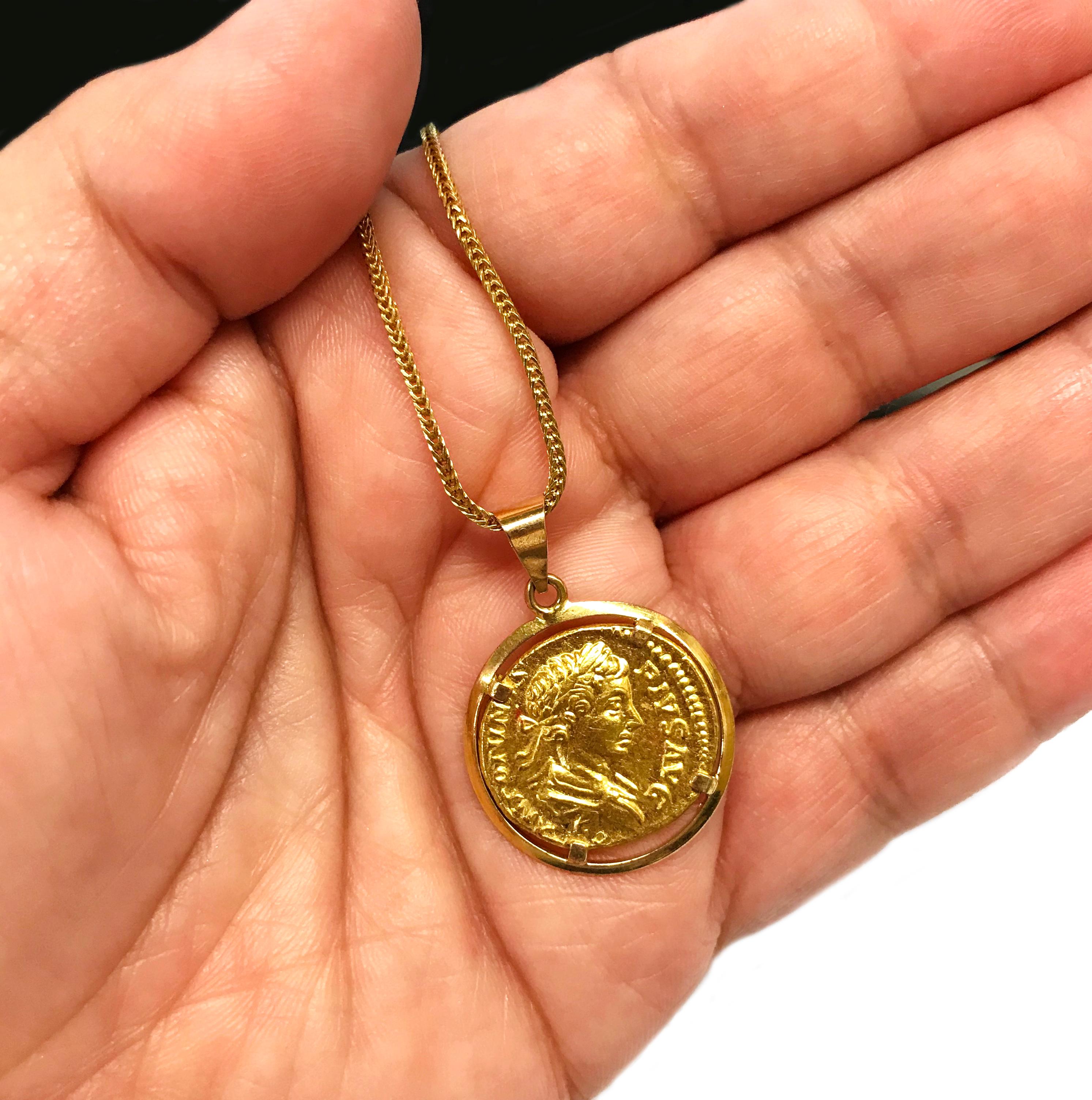 Retro 22 Karat Gold Coin Pendant 18 Karat Necklace
