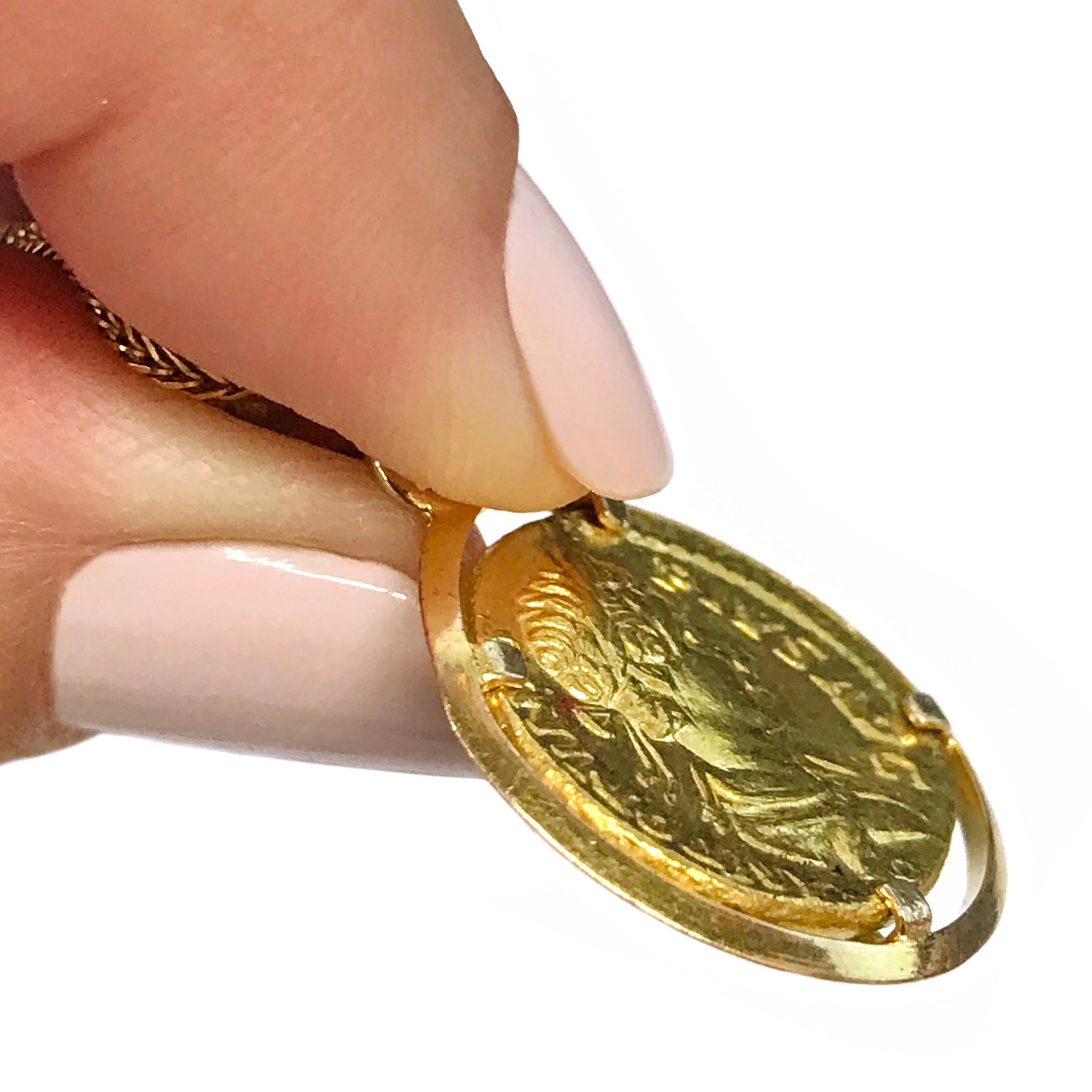 22 Karat Gold Coin Pendant 18 Karat Necklace In Good Condition In Palm Desert, CA