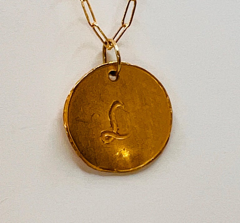 Artisan 22k Gold Customized Initial Pendant, by Tagili For Sale