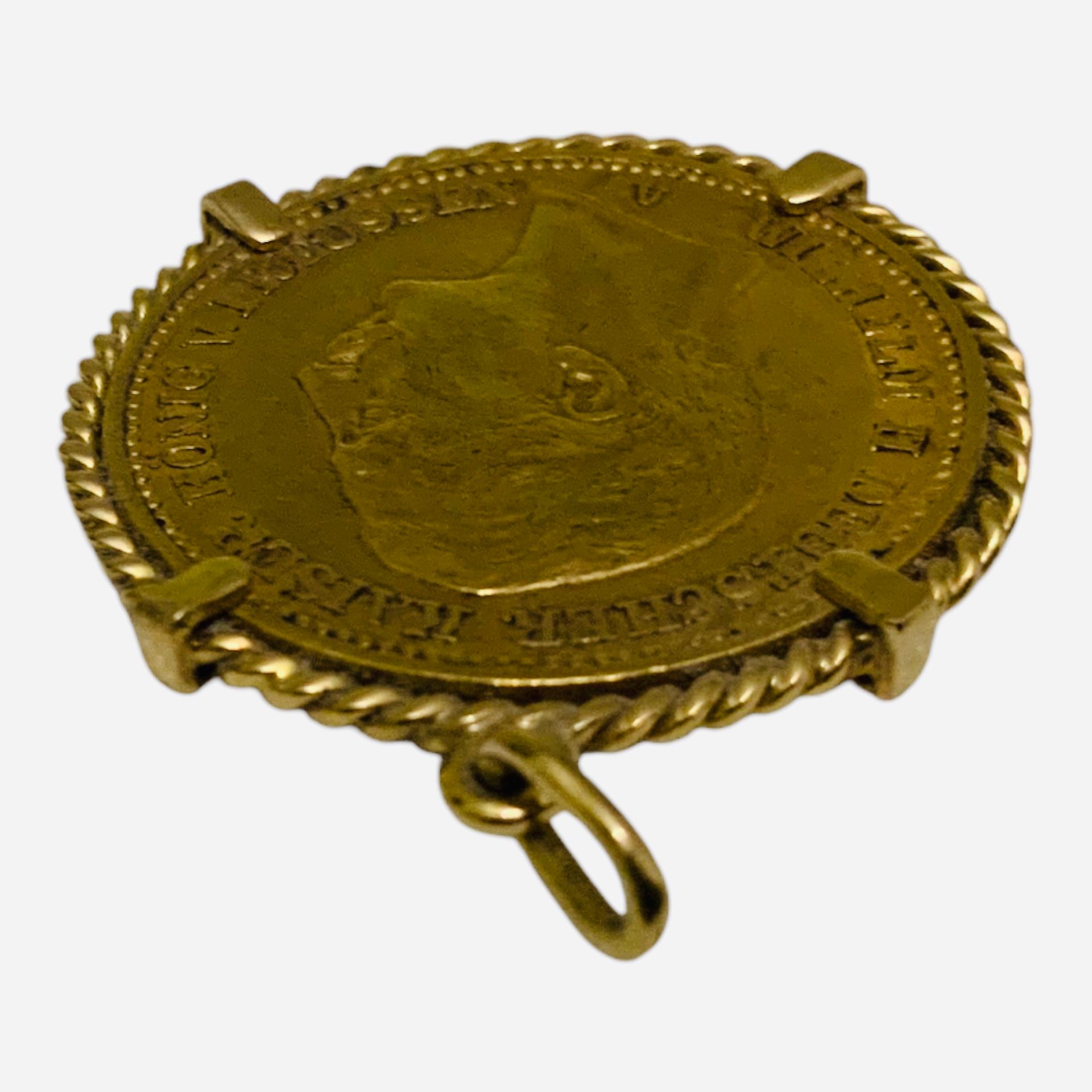 22K Gold Deutsches Reich 1905 20 Mark Coin Gemmed Numari Pendant In Good Condition For Sale In Guaynabo, PR