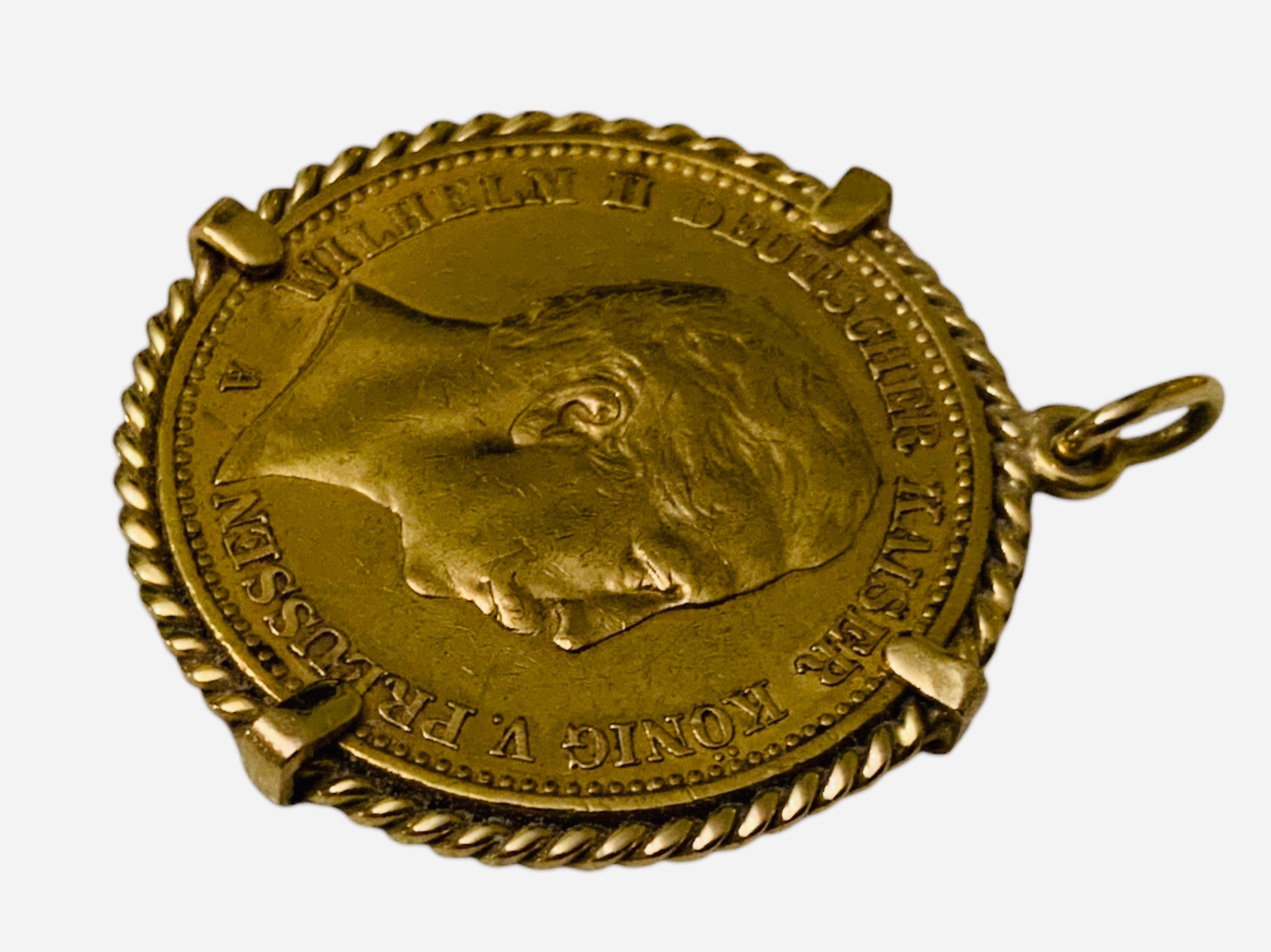 Women's or Men's 22K Gold Deutsches Reich 1905 20 Mark Coin Gemmed Numari Pendant For Sale