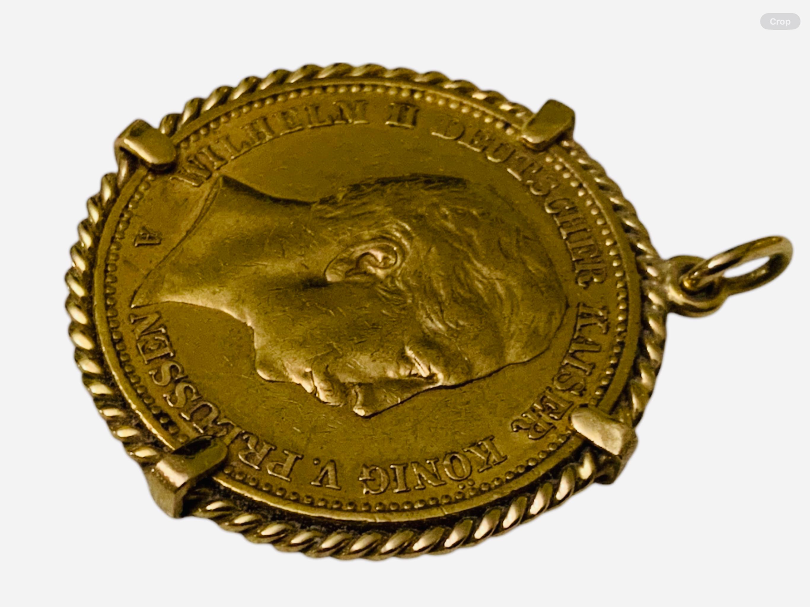 22K Gold Deutsches Reich 1905 20 Mark Coin Gemmed Numari Pendant For Sale 1