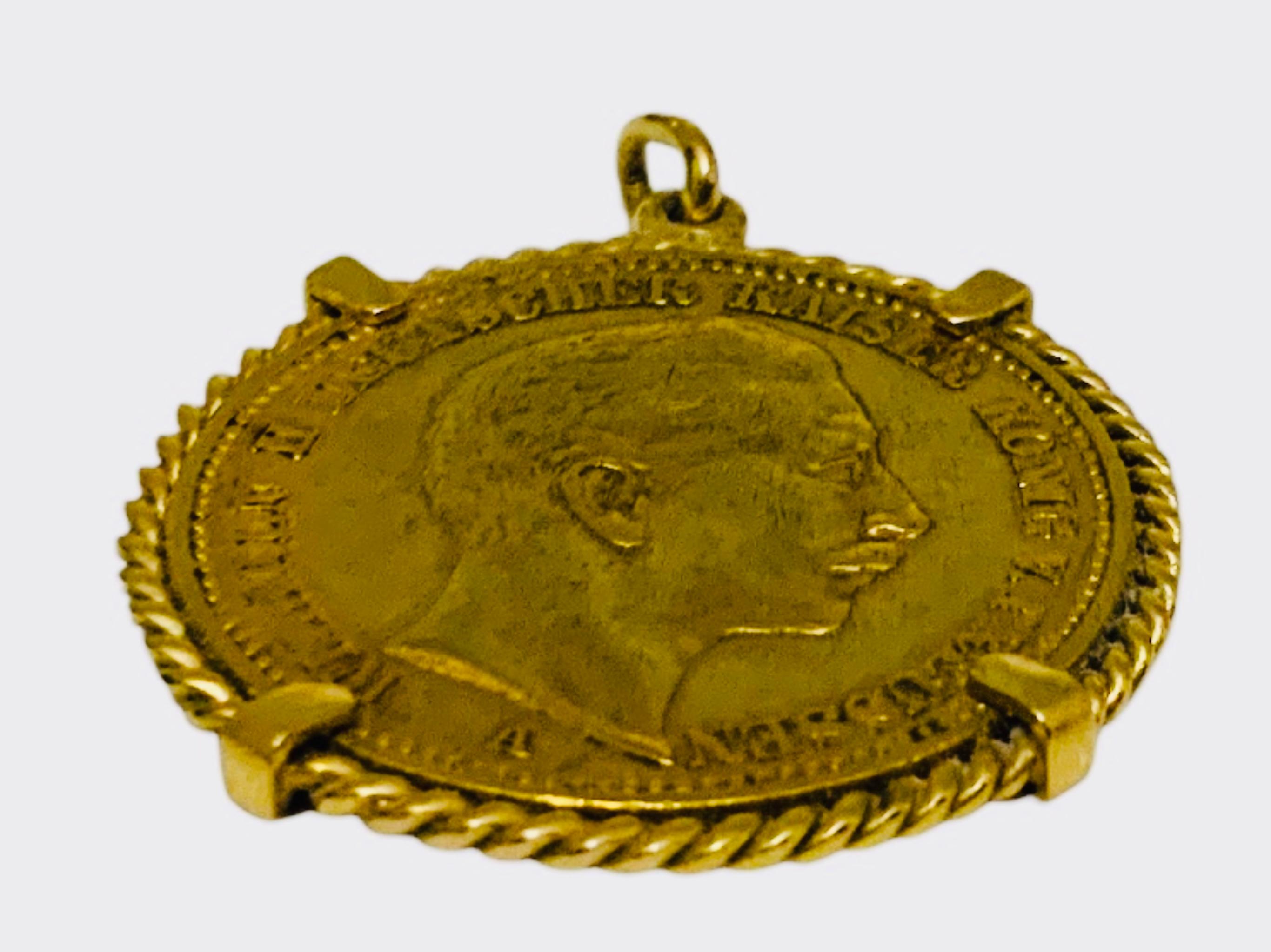 22K Gold Deutsches Reich 1905 20 Mark Coin Gemmed Numari Pendant For Sale 2
