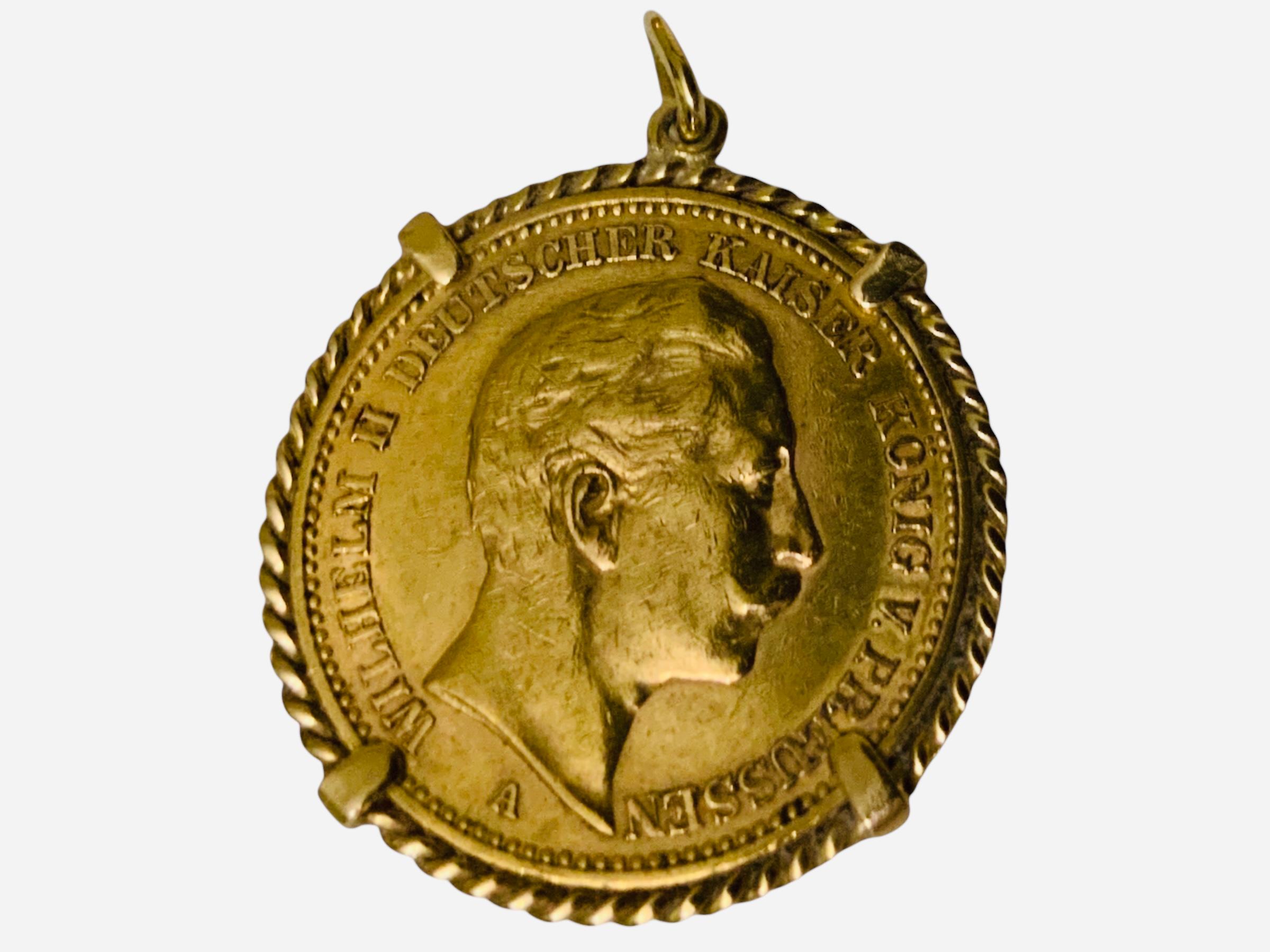 22K Gold Deutsches Reich 1905 20 Mark Coin Gemmed Numari Pendant For Sale 3