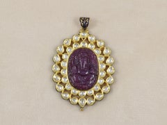 22K gold, diamond polki and natural ruby Ganesha ji Carving pendant
