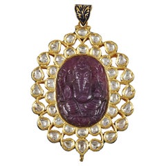 22K gold, diamond polki and natural ruby Ganesha ji Carving pendant