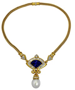 22K Gold, Diamond, South Sea Pearl & 11ct Tanzanite Necklace by Cathleen Bunt