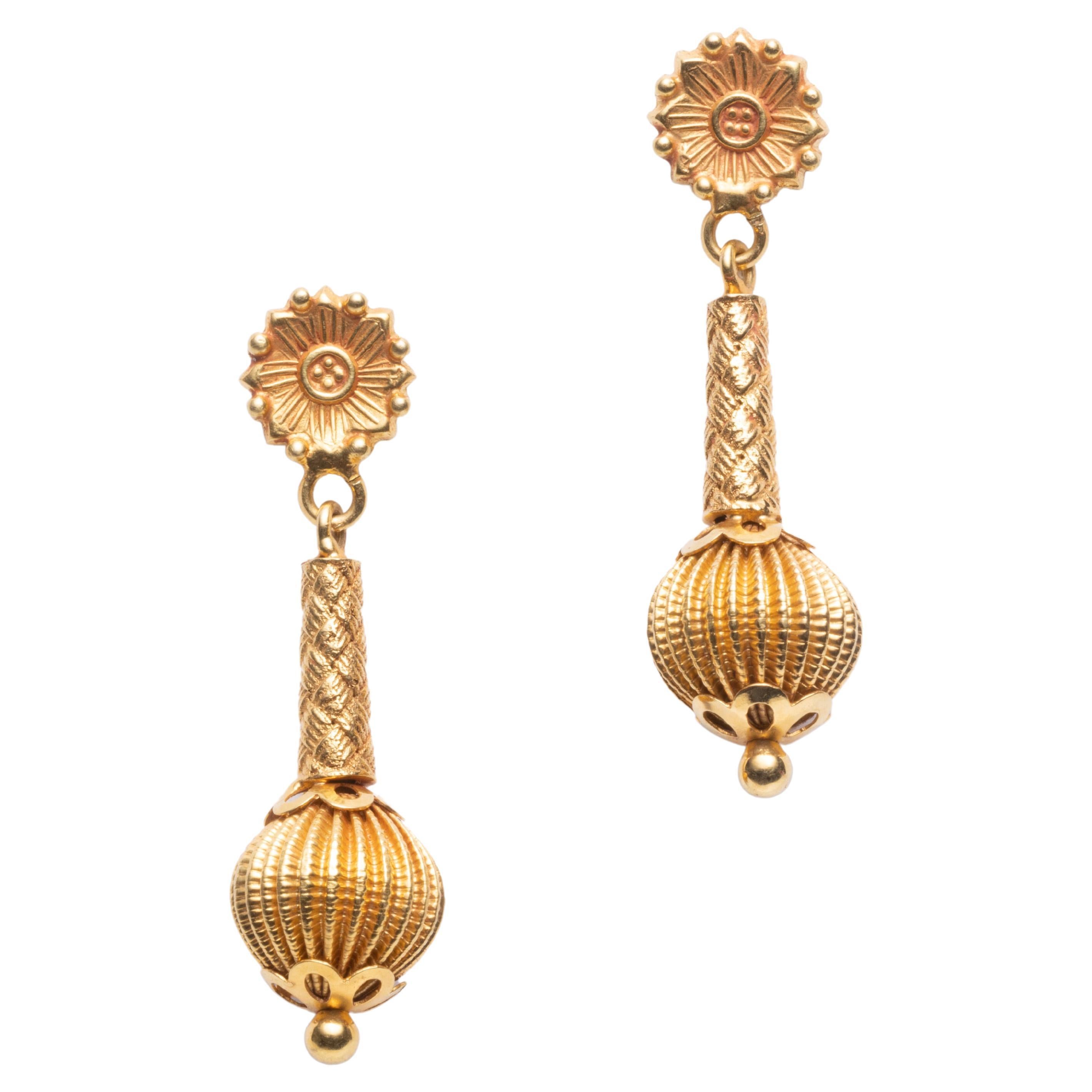 22K Gold Drop Dangle Earrings, Indian