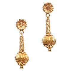 22K Gold Drop Dangle Earrings, Indian