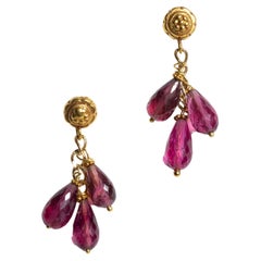 22K Gold Drop Earrings with Pink Tourmaline Briolettes