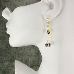 Margery Hirschey 22k Gold Drunken Blue Beryl and Tanzanite Asymmetric Earrings