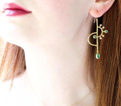 Margery Hirschey 22 Karat Gold Emerald and Diamond Asymmetric Mobile Earrings