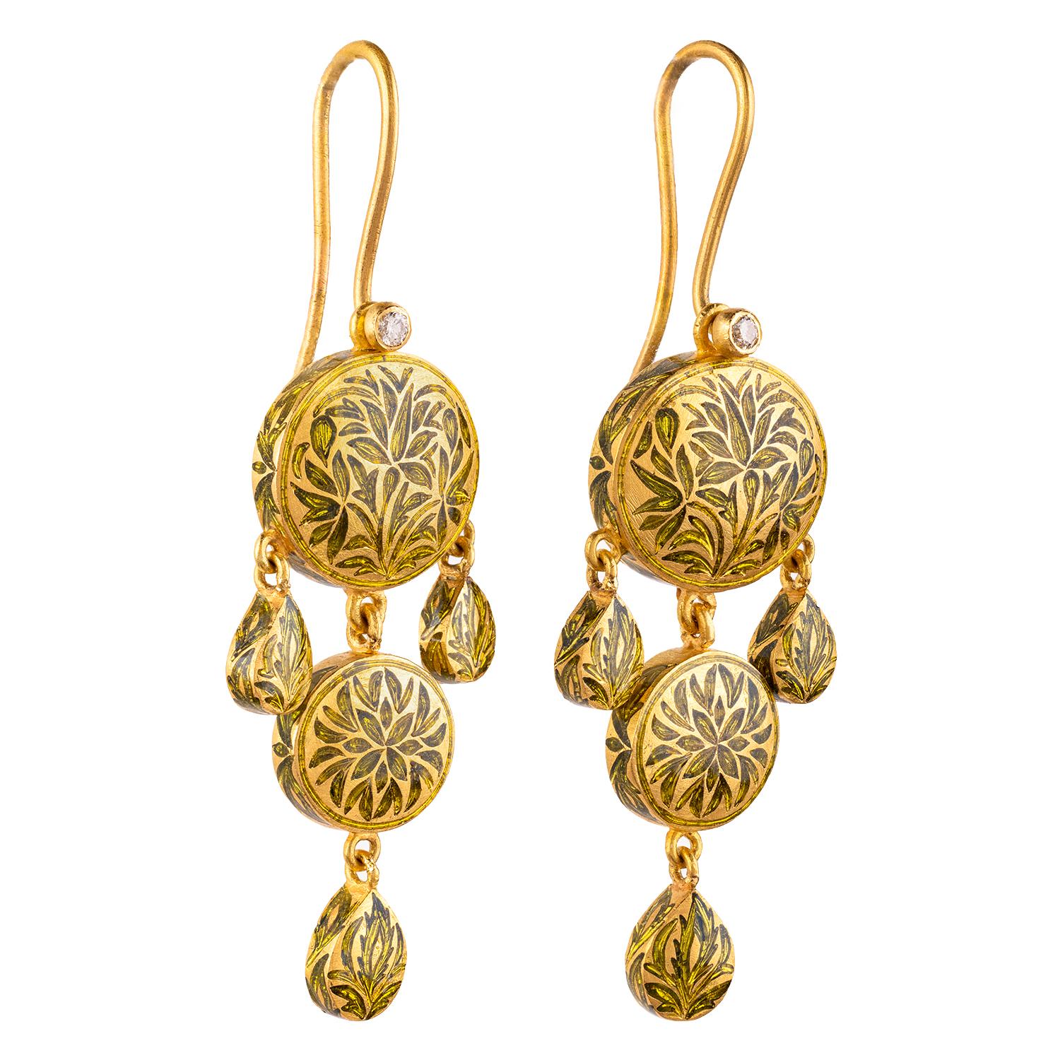 So much like Chartreuse - sweet and spicy, herbal and floral and undeniably intoxicating!

Introducing the exquisite 22K Gold Handmade Girandole Style Dangle Earrings, where an aura of intrigue and allure is created by the enchanting chartreuse