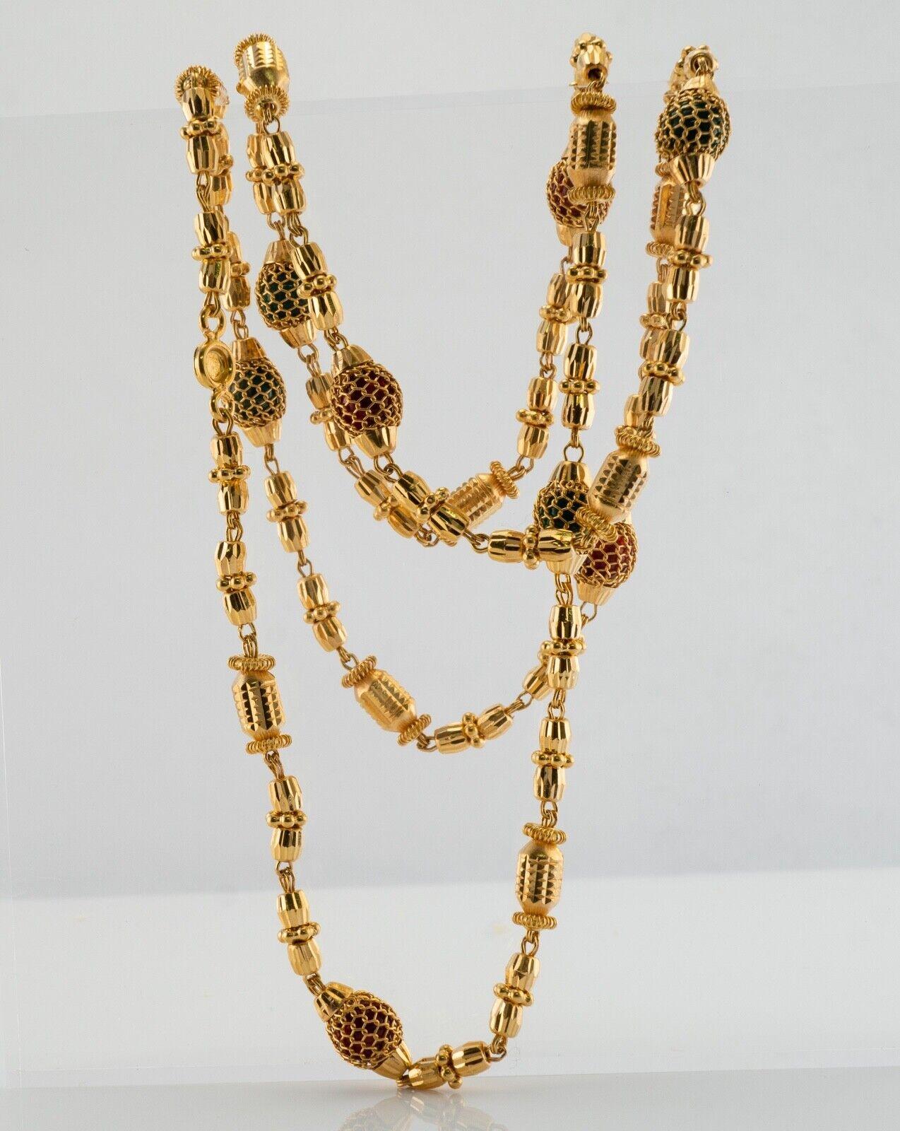 Collier de perles en émail d'or 22K perles rouges et vertes 25