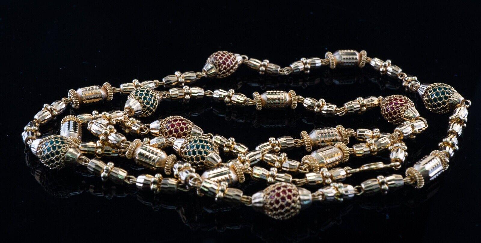 Collier de perles en émail d'or 22K perles rouges et vertes 25