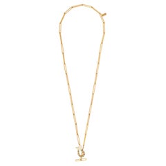 22K Gold & Enamel Paperclip Chain Necklace with Toggle Clasp Handmade by Agaro