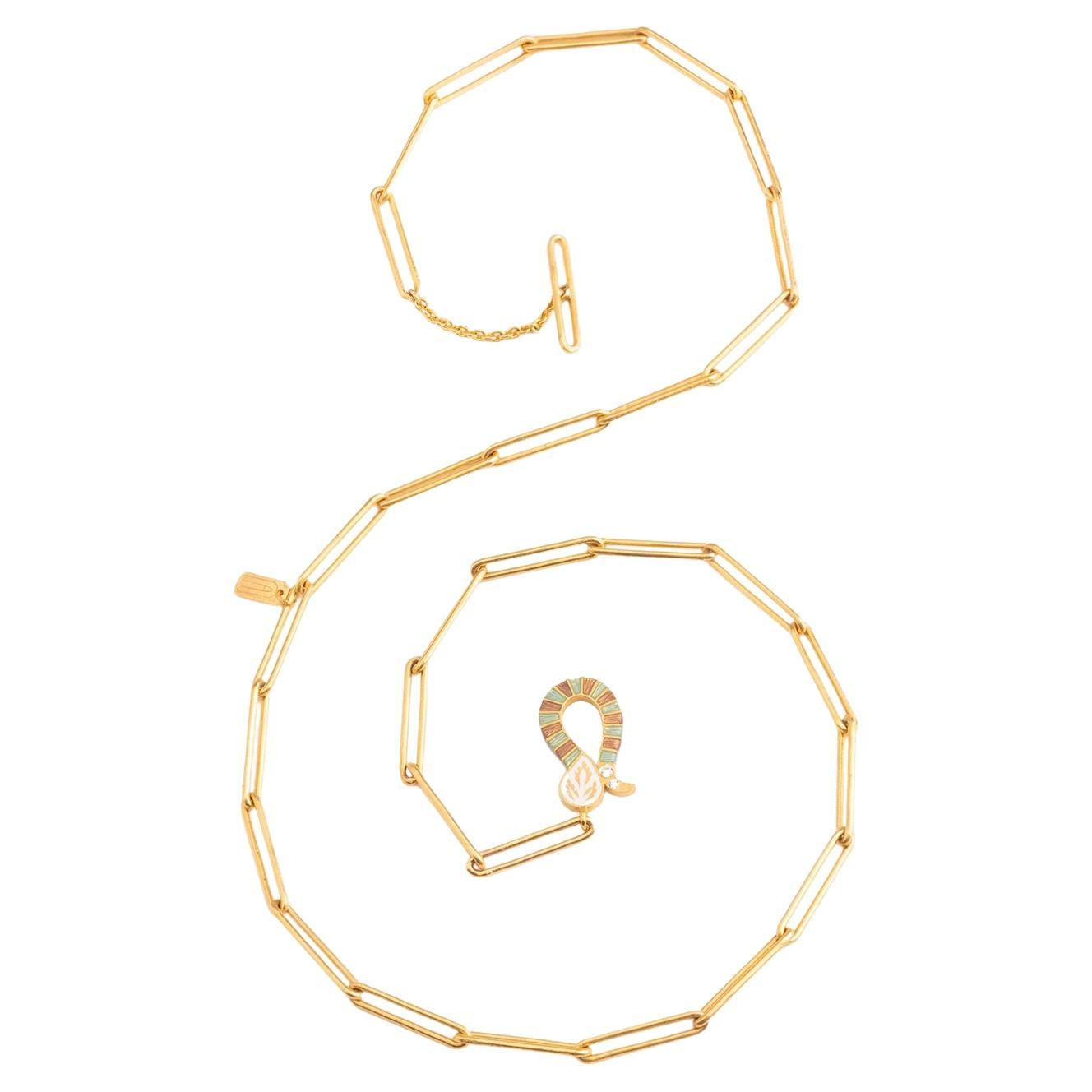 22 Karat Gold & Emaille Papierclip Kette Halskette mit Knopfleiste Handgefertigt von Agaro (Kunsthandwerker*in) im Angebot