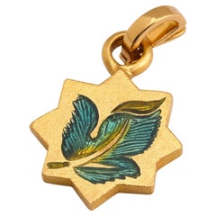 22K Gold Enamel Parrot Charm Pendant Reversible With Diamond Handmade by Agaro