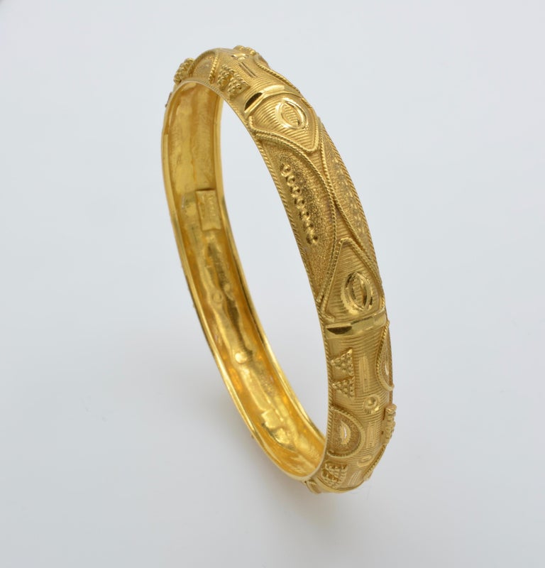 22k Gold Engraved Bangle Bracelet at 1stDibs