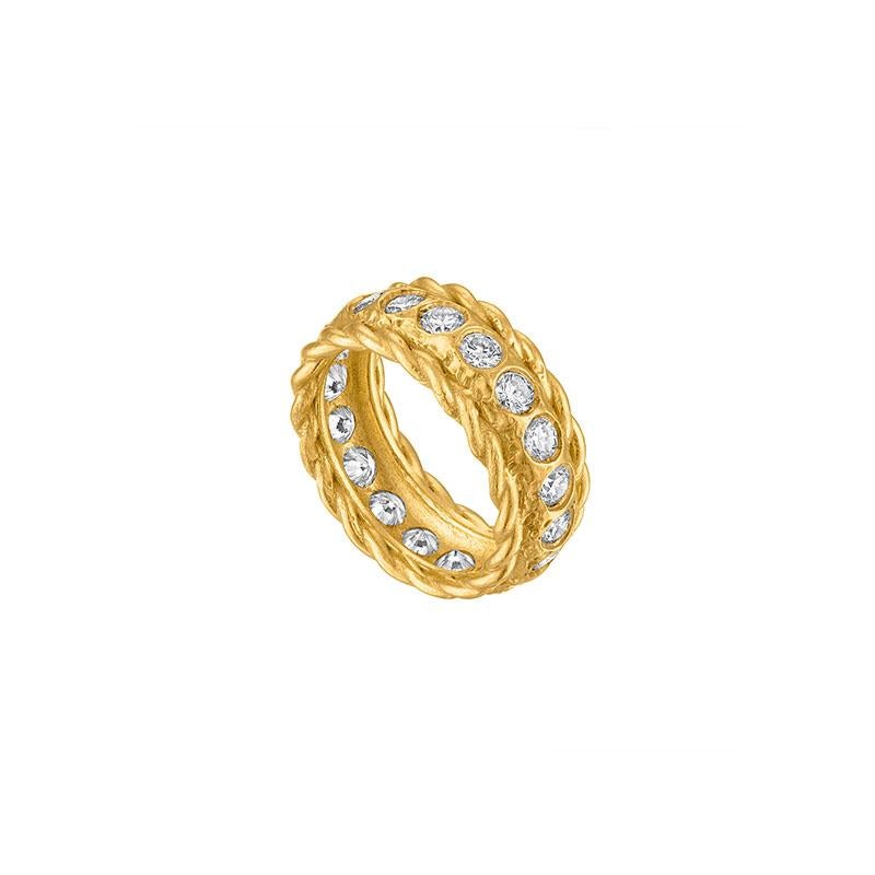 This exquisite eternity band features 19 sparkling diamonds, each meticulously set and flanked with delicate twisted wire edge. Handcrafted for a unique and timeless look, this ring is perfect for celebrating a lifetime of love. Pair with our 22k