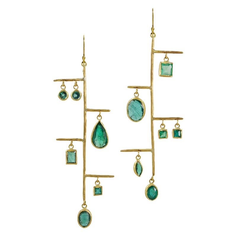 Margery Hirschey 22k Gold Gemfields Zambian Emerald Sculptural Mobile Earrings For Sale
