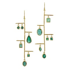 Margery Hirschey 22k Gold Gemfields Zambian Emerald Sculptural Mobile Earrings