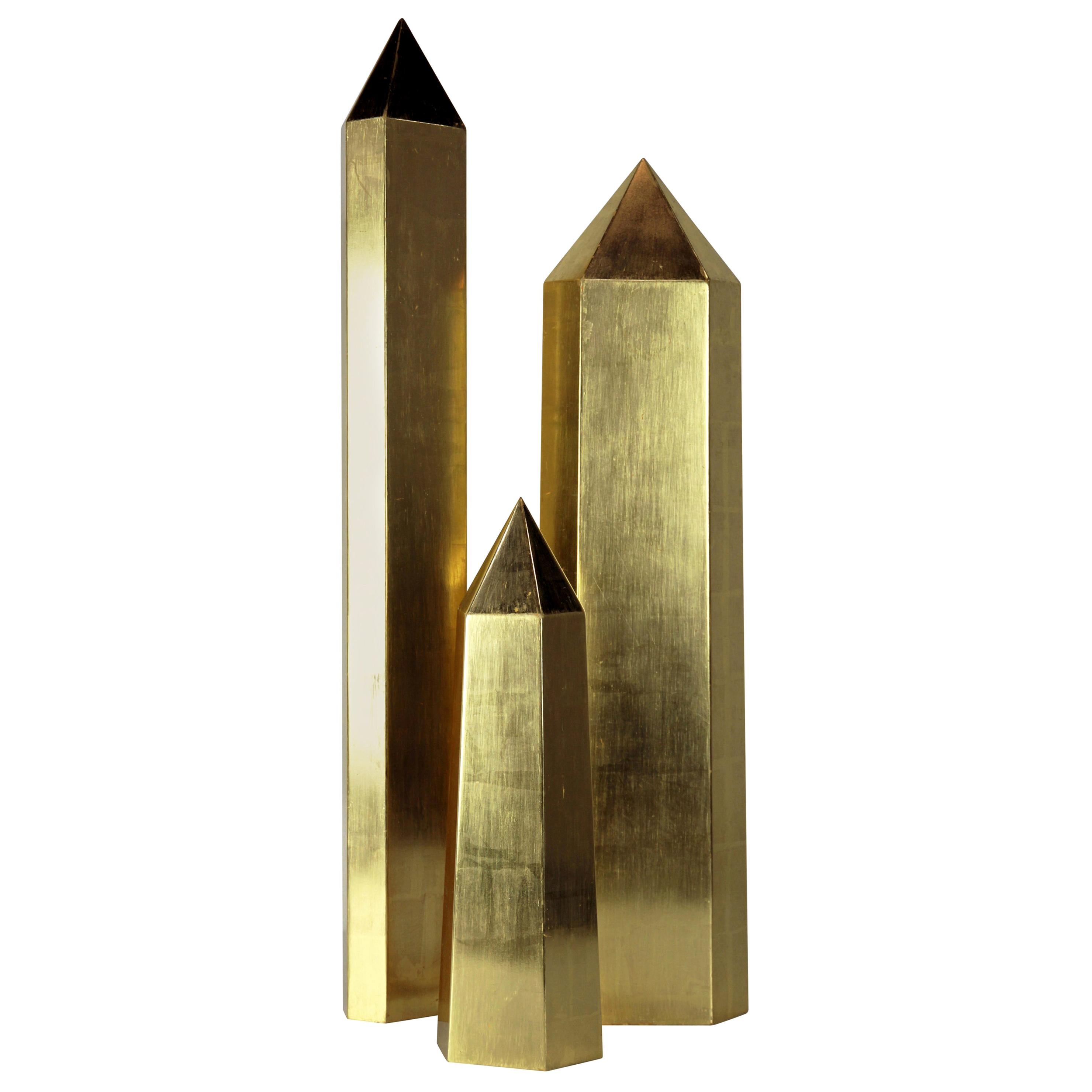 22k Gold Gilt Crystal Sculptures, Set of Three by Christopher Kreiling Studio