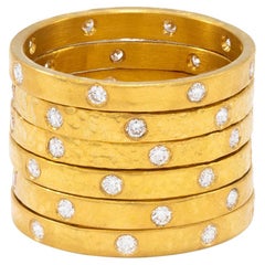 22k Gold and Diamond Hammered Stacking Rings