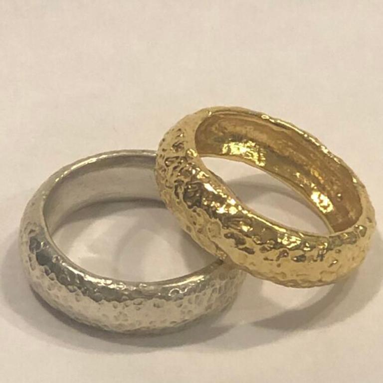 22k Gold Hammered Thick Stacking Rings For Sale at 1stDibs