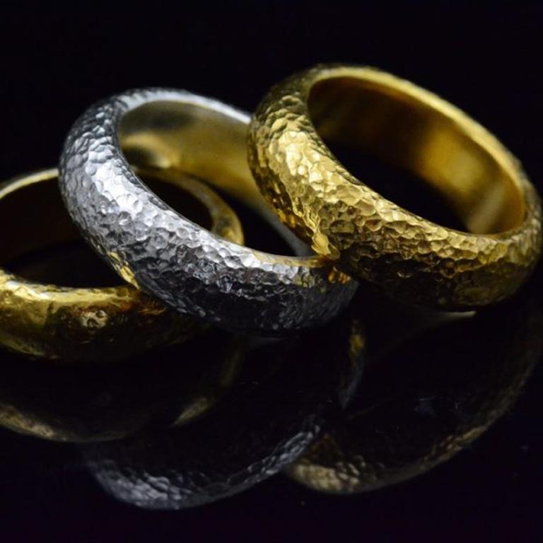 Artisan 22k Gold Hammered Thick Stacking Rings For Sale