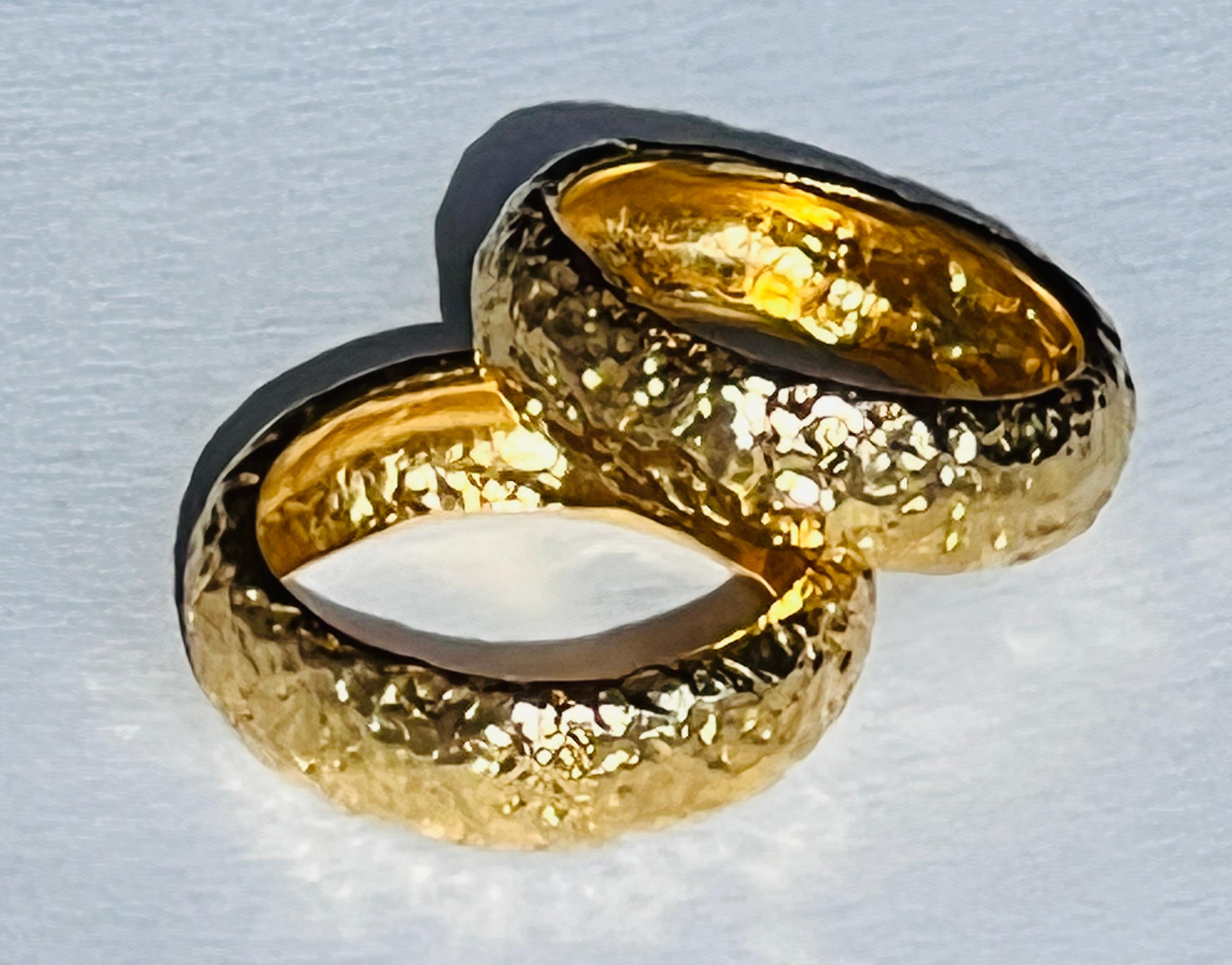 Women's or Men's 22k Gold Hammered Thick Stacking Rings For Sale