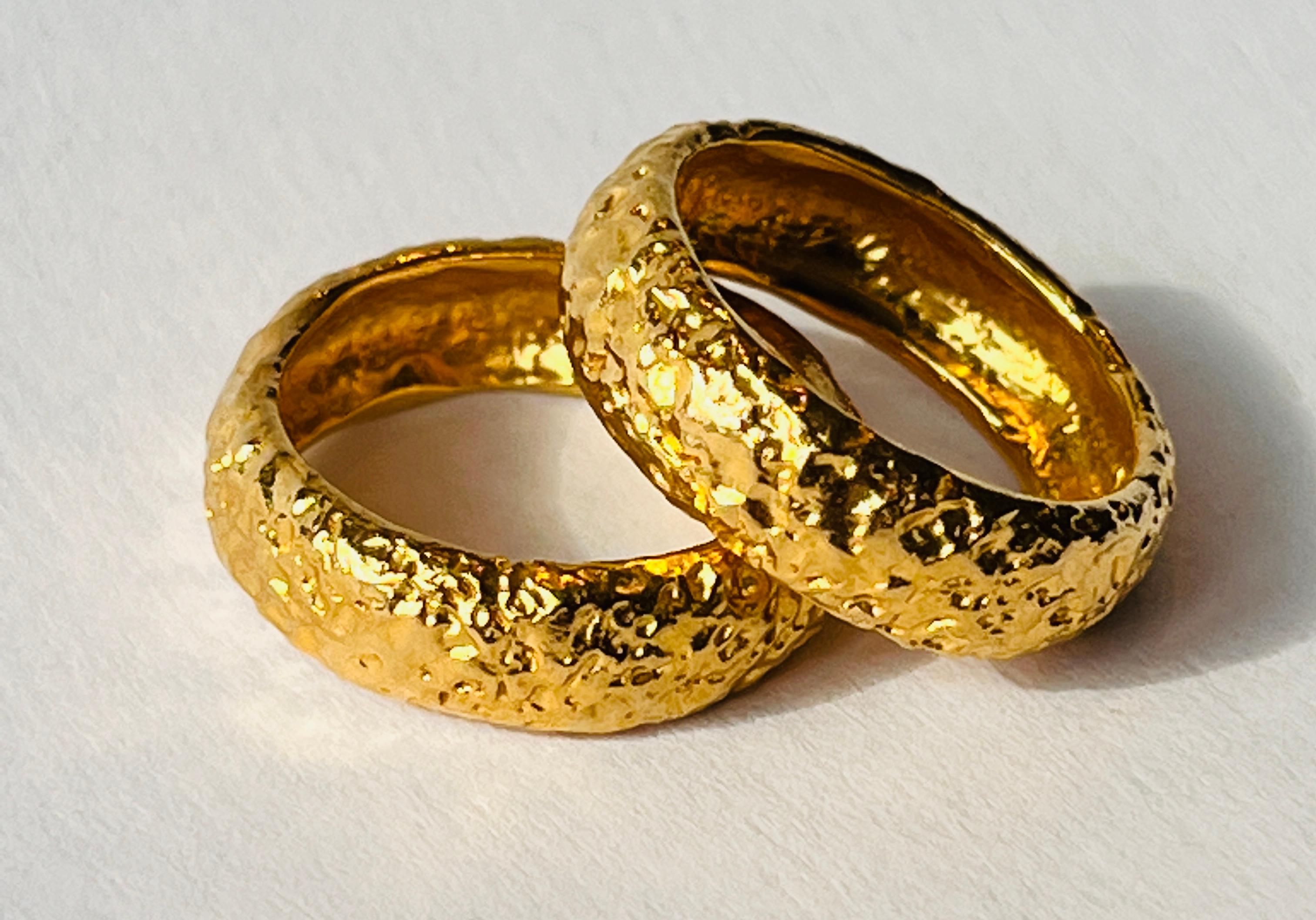 22k Gold Hammered Thick Stacking Rings For Sale 1