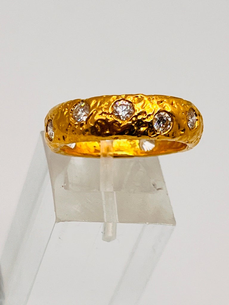 22k Gold Hammered Thick Stacking Rings with Diamonds, by Tagili For ...