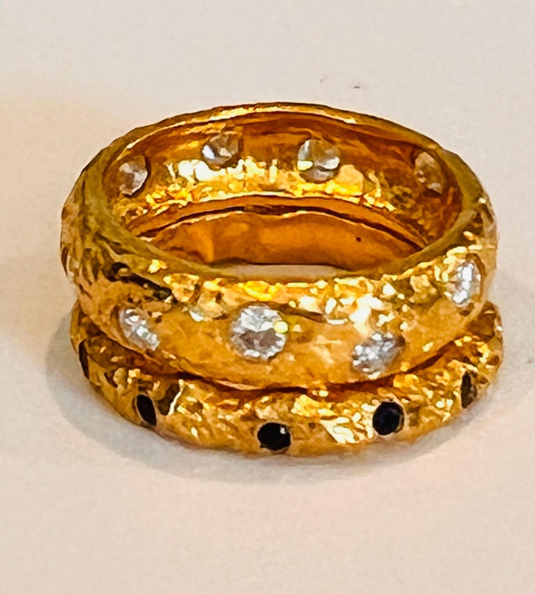 22k Gold Hammered Thick Stacking Rings with Diamonds, by Tagili For ...