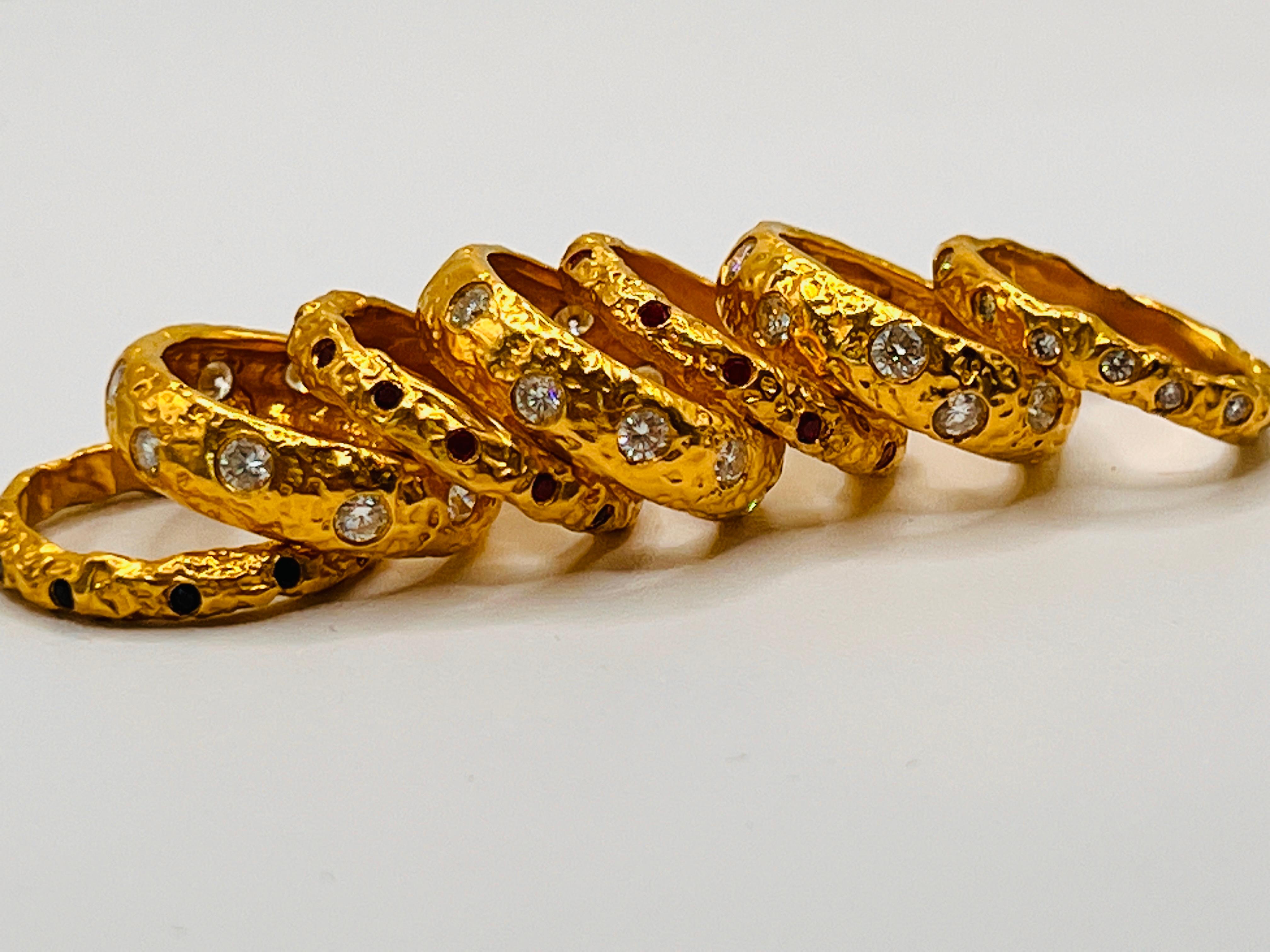 22k Gold Hammered Thick Stacking Rings with Diamonds, by Tagili For ...