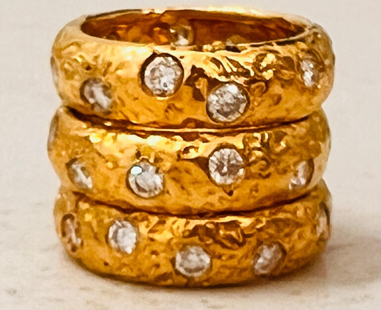 22k Gold Hammered Thick Stacking Rings with Diamonds, by Tagili For ...