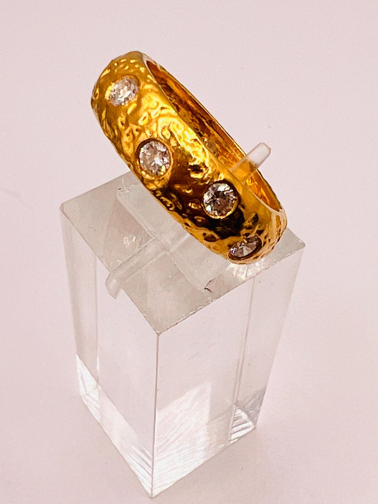 22k Gold Hammered Thick Stacking Rings with Diamonds, by Tagili For ...